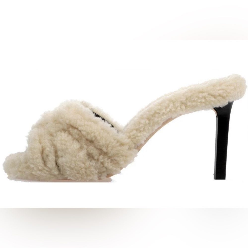 YSL SAINT LAURENT SHEARLING FUR TRIBUTE SANDALS HEELS SLIDES SHOES 39.5 - Picture 4 of 8
